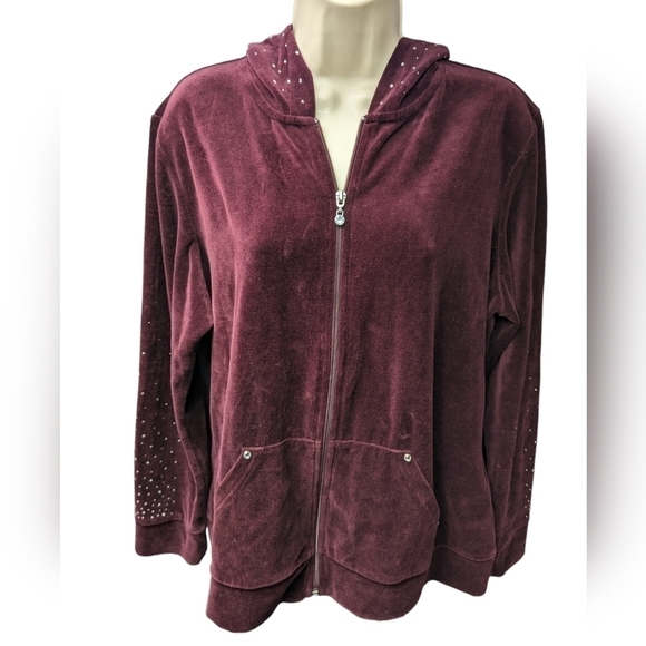 Style & Co Sport Velour Rhinestone Zip Hoodie Sz L - Picture 1 of 10